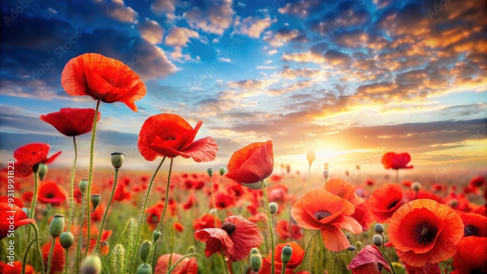 Naklejka premium Victory in Europe Day celebration with poppy flowers , V-E Day, Victory in Europe, May 8