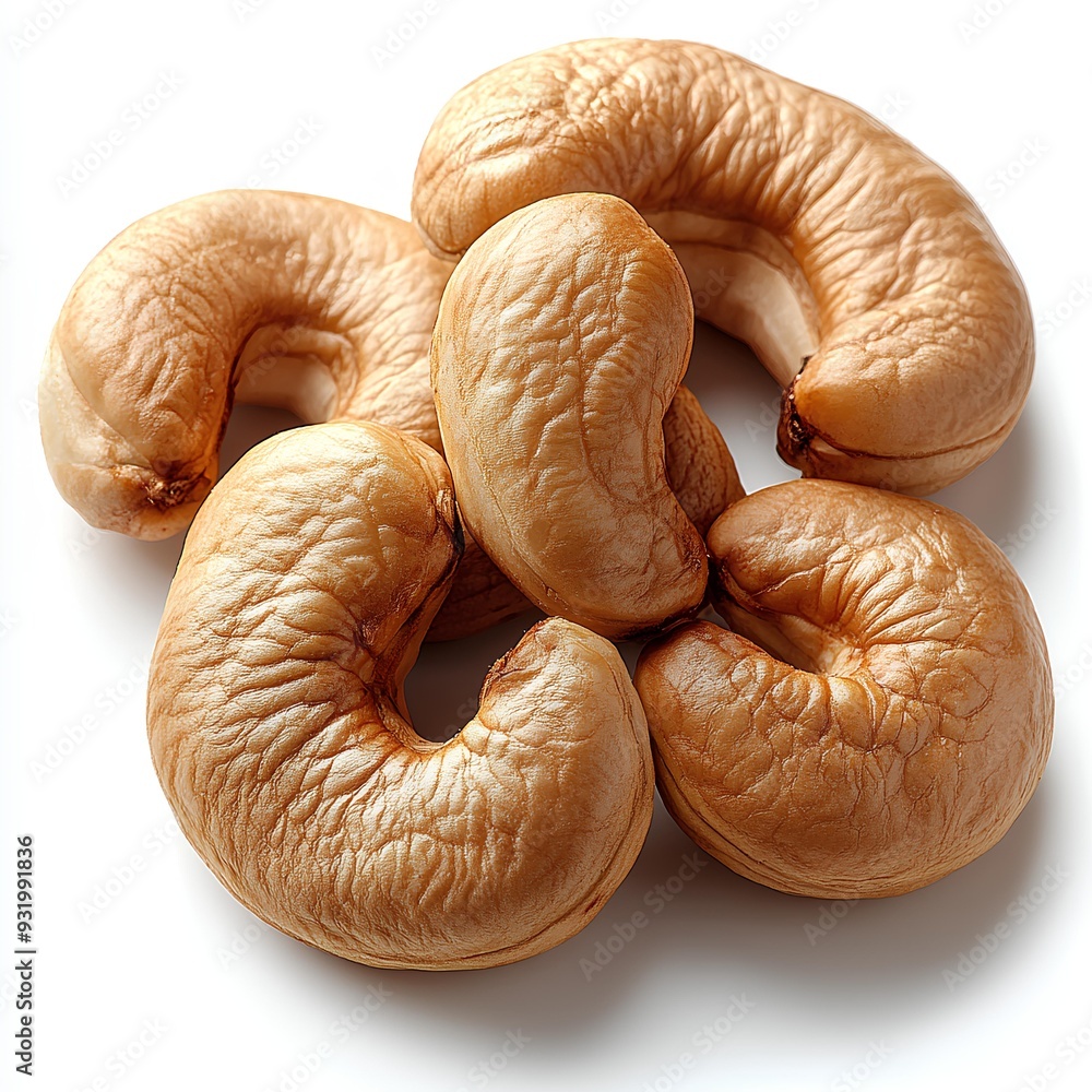 cashews isolated on white background with shadow. cashew nut top view cashews isolated on white background with shadow. cashew nut top view