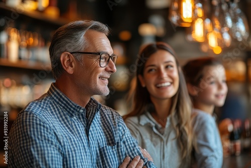 Family Succession Planning: Senior Business Owner Discussing Future with Relatives in Warm Setting, Side View