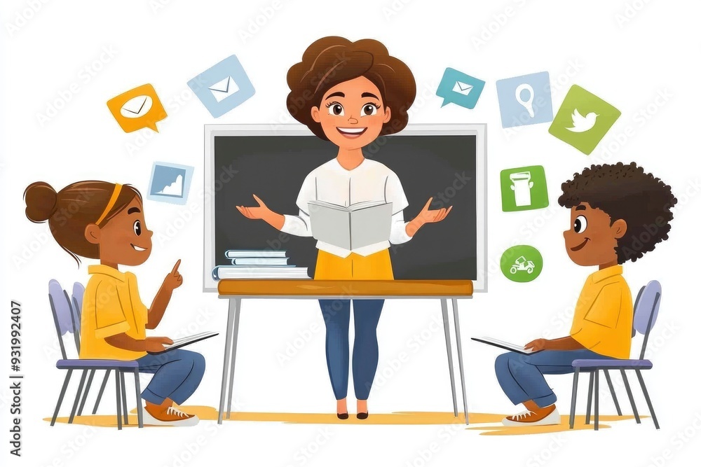 Teacher Leading a Classroom Discussion with Two Students Teacher Leading a Classroom Discussion with Two Students