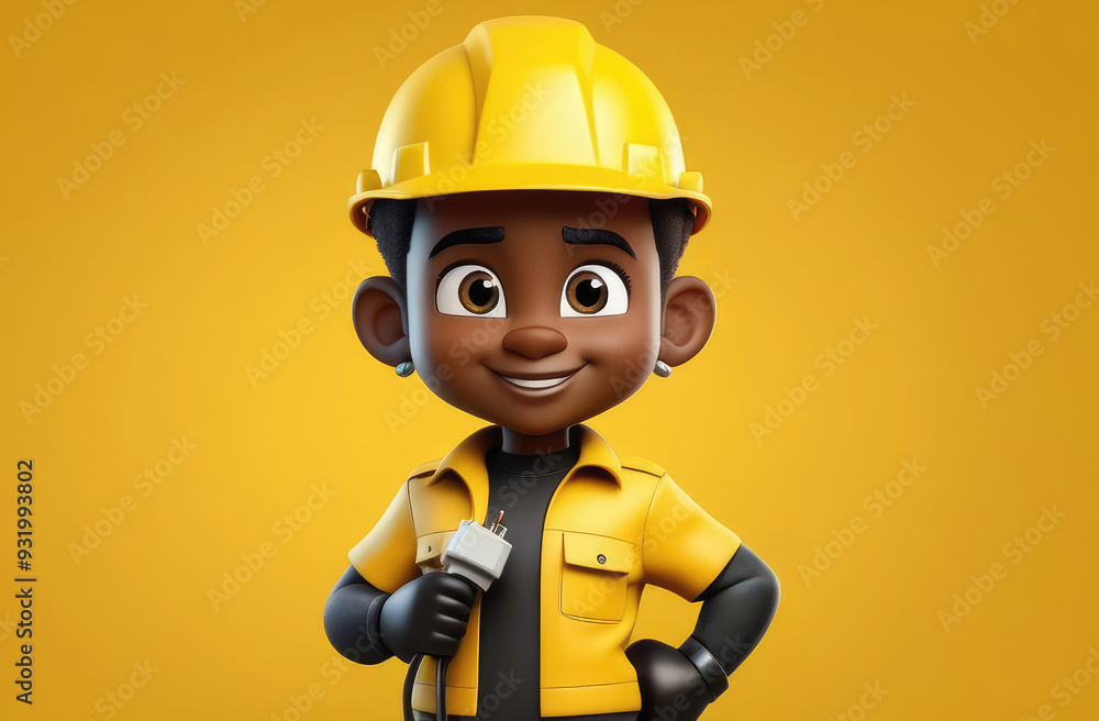 illustrated black kid dreaming to be construction worker. child in builder uniform, 3d illustration illustrated black kid dreaming to be construction worker. child in builder uniform, 3d illustration