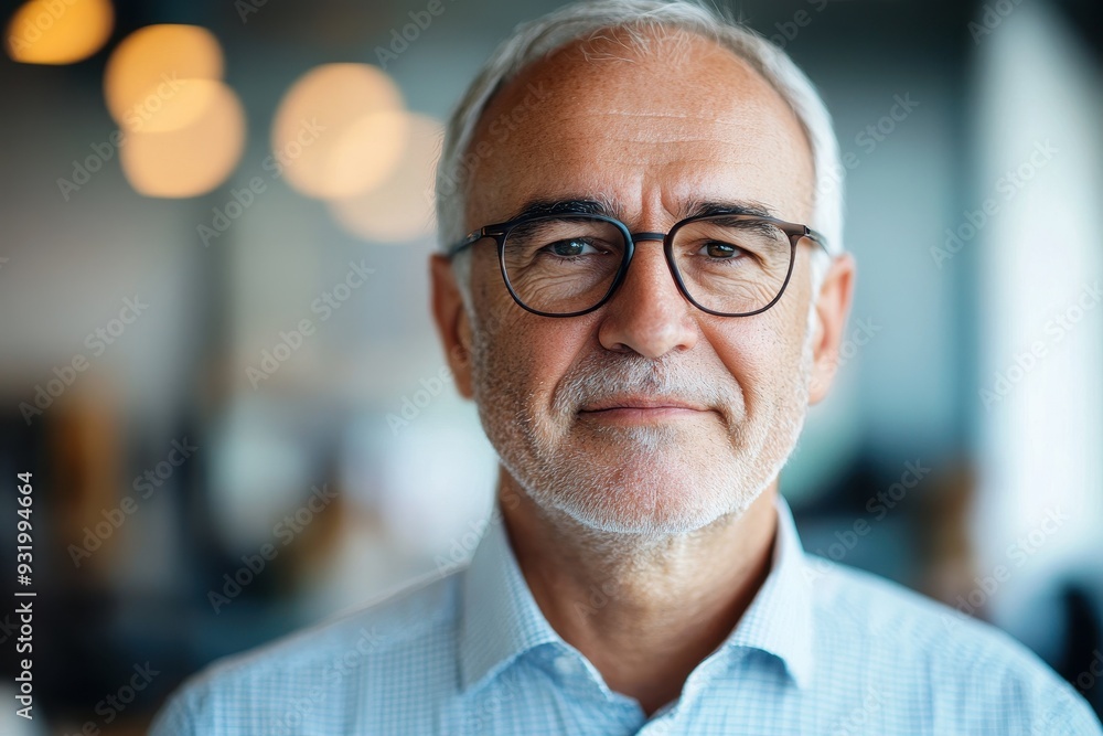 Senior CEO Getting Ready for Media Interview in Serene Office Environment, Close-up Portrait with Contemplative Look Senior CEO Getting Ready for Media Interview in Serene Office Environment, Close-up Portrait with Contemplative Look