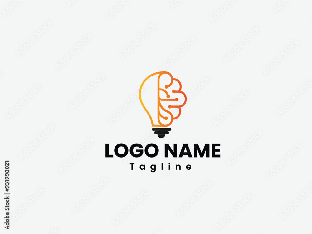 Brain bulb logo. Brain idea logo design with white background and gradient color. Brain technology logo design. Human. Electric bulb art.