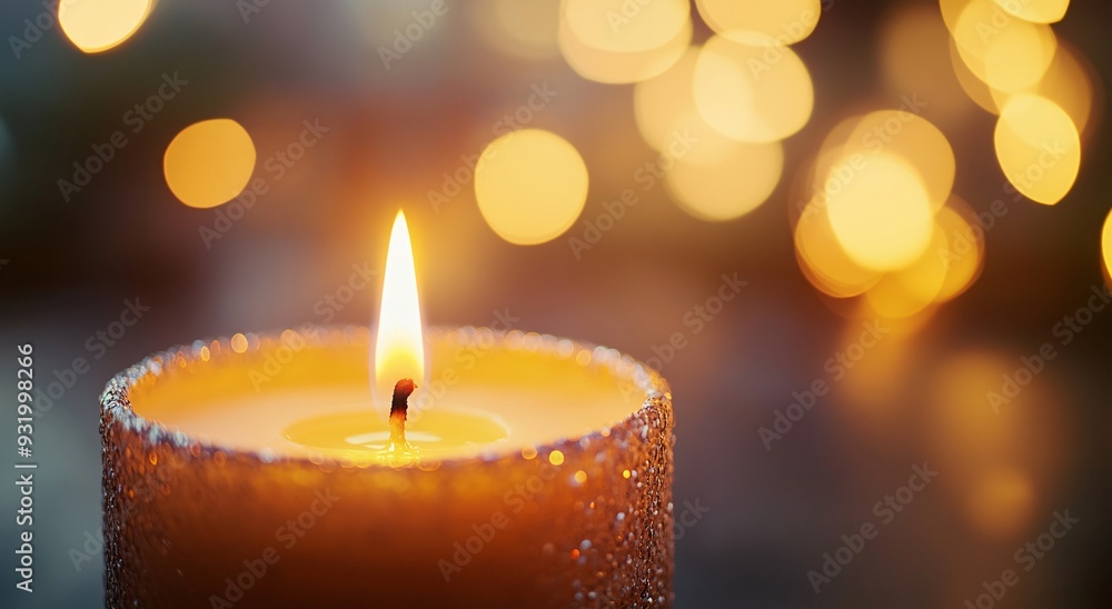 Warm Candlelight Glow Against Dark Background with Bokeh Lights Warm Candlelight Glow Against Dark Background with Bokeh Lights