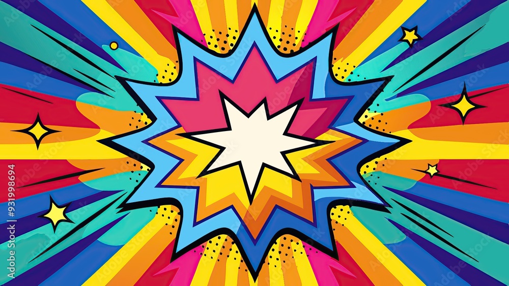 Vibrant comic book explosion with colorful pop art patterns Vibrant comic book explosion with colorful pop art patterns