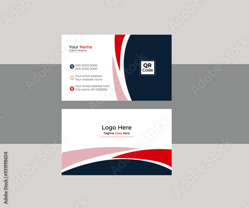 Creative corporate navy blue, red and pink bussines card  vector template
