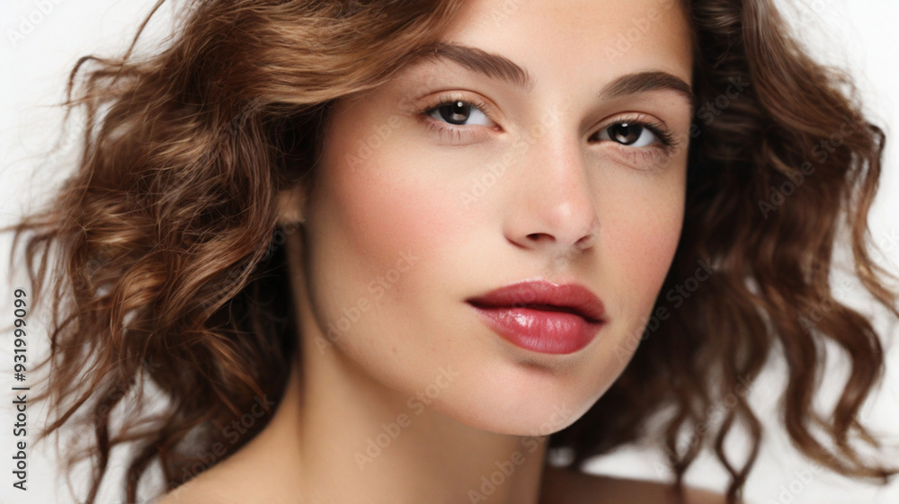 Close up studio portrait of natural beautiful woman with plum red lipstick Close up studio portrait of natural beautiful woman with plum red lipstick