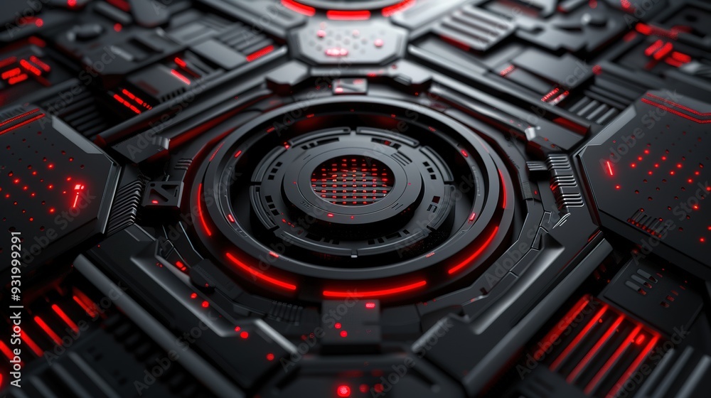 Futuristic black and red glowing technology panel. Futuristic black and red glowing technology panel.