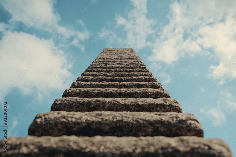 Ladder reaching skyward, symbolizing upward growth and ambition, 3D illustration Ladder reaching skyward, symbolizing upward growth and ambition, 3D illustration