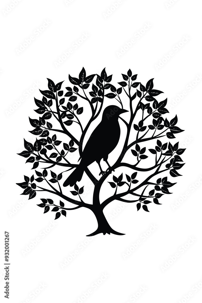 Obraz premium Elegant Bird Water Pot with Tree Silhouette Design - Nature-Inspired Garden Decor