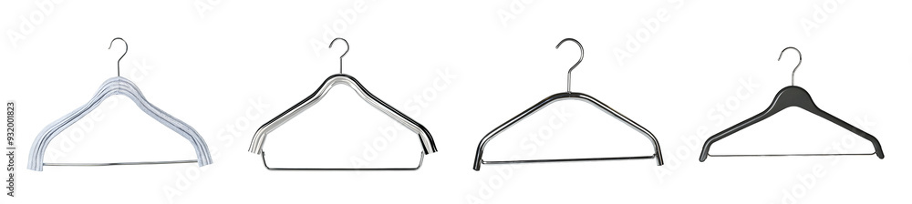 Variety of Four Minimalist Clothes Hangers Isolated on Transparent Background Variety of Four Minimalist Clothes Hangers Isolated on Transparent Background