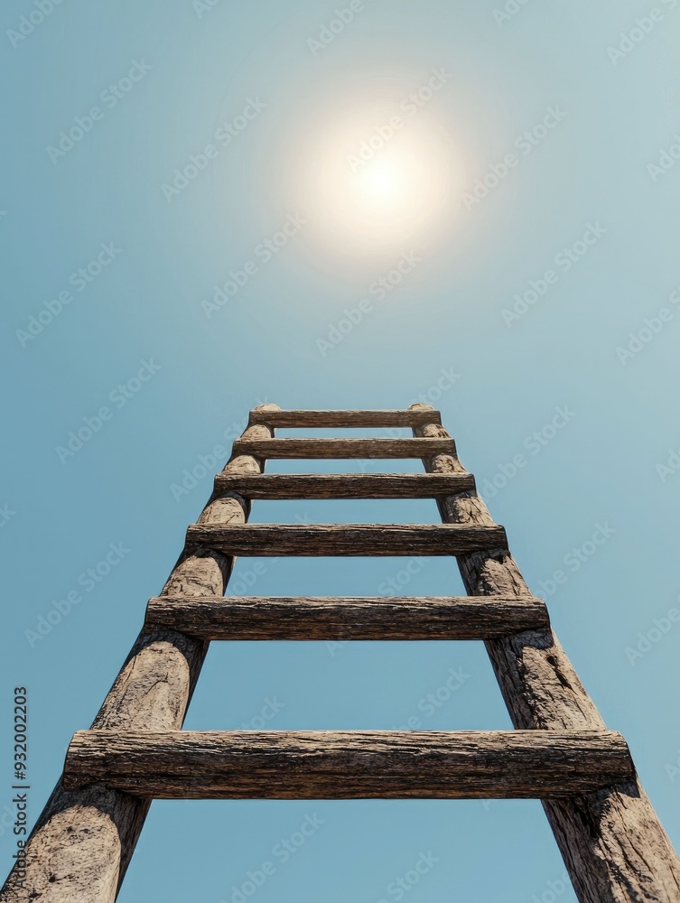 Visionary goals, ladder reaching towards the sun, 3D illustration