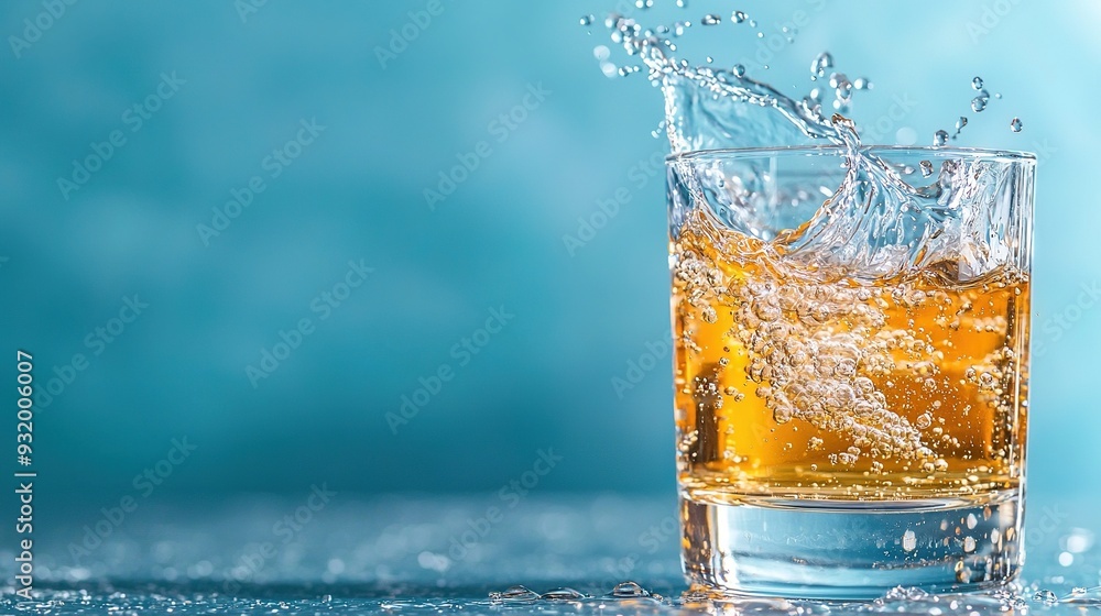 A glass of ice water with water droplets on both sides A glass of ice water with water droplets on both sides