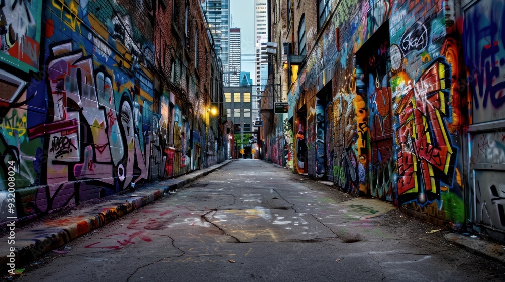Fototapeta premium Urban Alleyway with Vibrant Graffiti