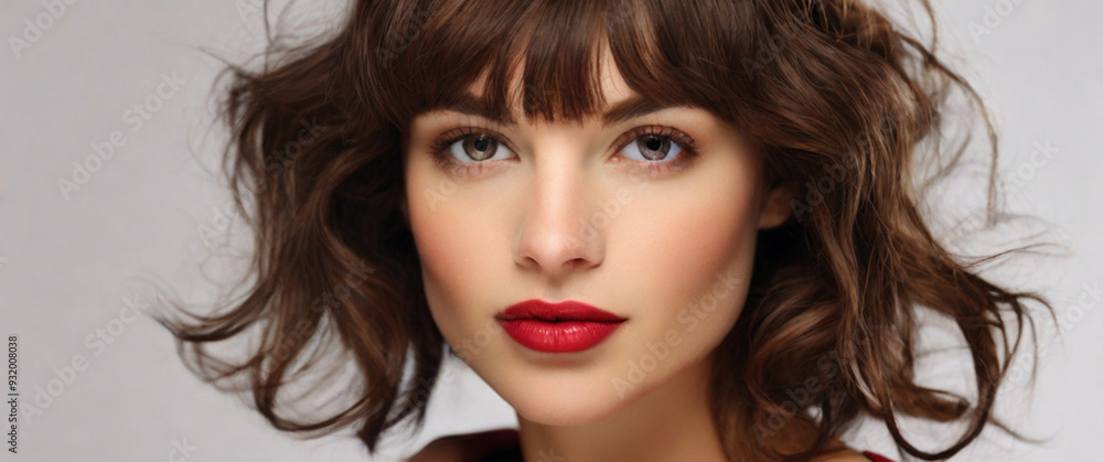 Fototapeta premium Close up studio portrait of natural beautiful woman with red lipstick