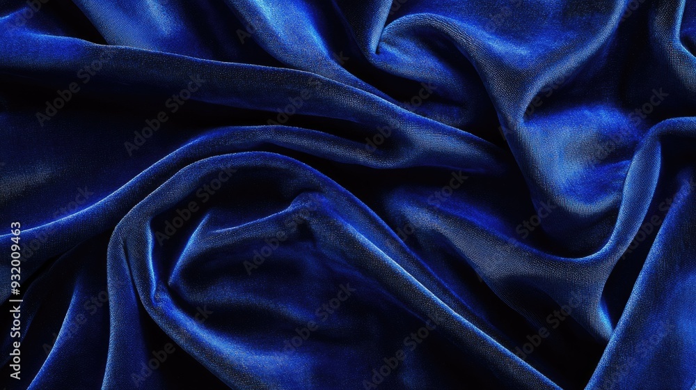 Fototapeta premium A rich velvet fabric in a deep, royal blue, crumpled slightly to show its plush and soft texture.