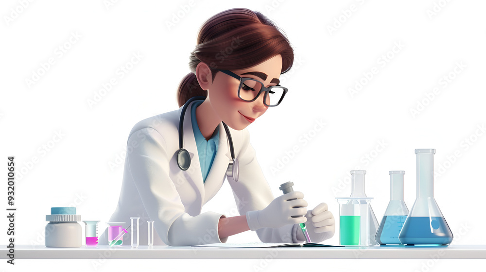 Woman Medic Making A Science Sperimentation On Lab With Isolated White Background. Woman Medic Making A Science Sperimentation On Lab With Isolated White Background.