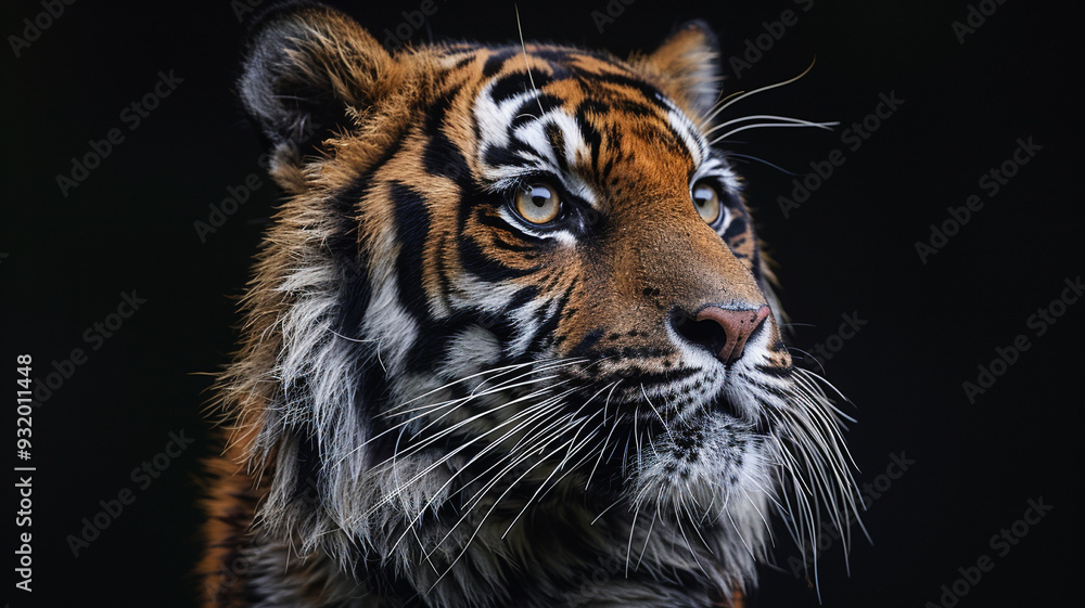 Close-up portrait of a tiger on a dark background Close-up portrait of a tiger on a dark background