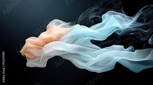  A black backdrop with a wave-shaped cloud of orange and white smoke billowing out of it