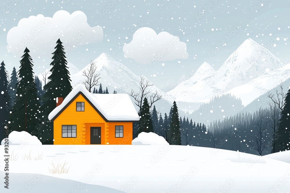 Cozy Cabin in a Snowy Mountain Landscape Cozy Cabin in a Snowy Mountain Landscape