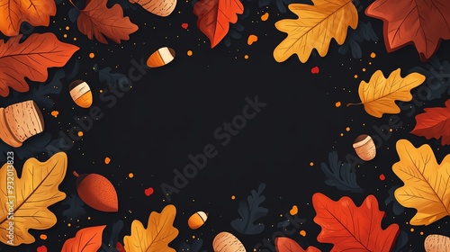 Vibrant autumn leaves frame a dark background, perfect for seasonal themes and fall celebrations.