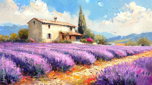 Purple lavender fields, oil painting style