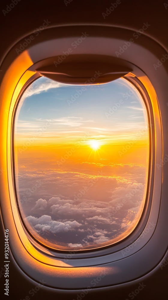 Sunrise view from an airplane window above Sunrise view from an airplane window above
