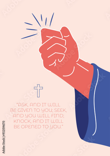Jesus hand knocking on the door. Vector illustration