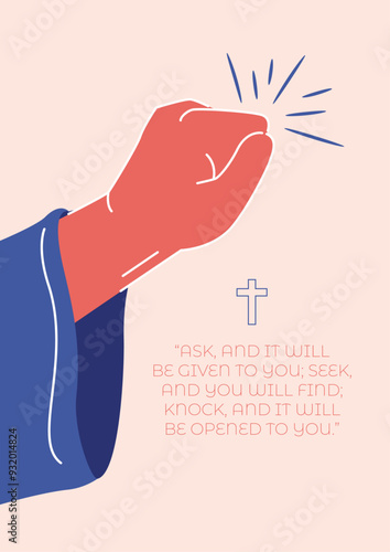 Jesus hand knocking on the door. Vector illustration