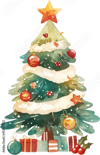 Wallpaper Mural christmas tree decoration holly bell shine ornate party elegance snoflake watercolor happy new year isolated clipart holiday gift box decenber object festive winter pine Torontodigital.ca