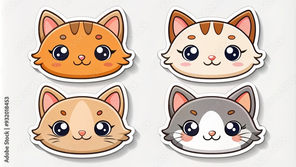 Cute Cartoon Cat Stickers Set of 4 Cute Cartoon Cat Stickers Set of 4