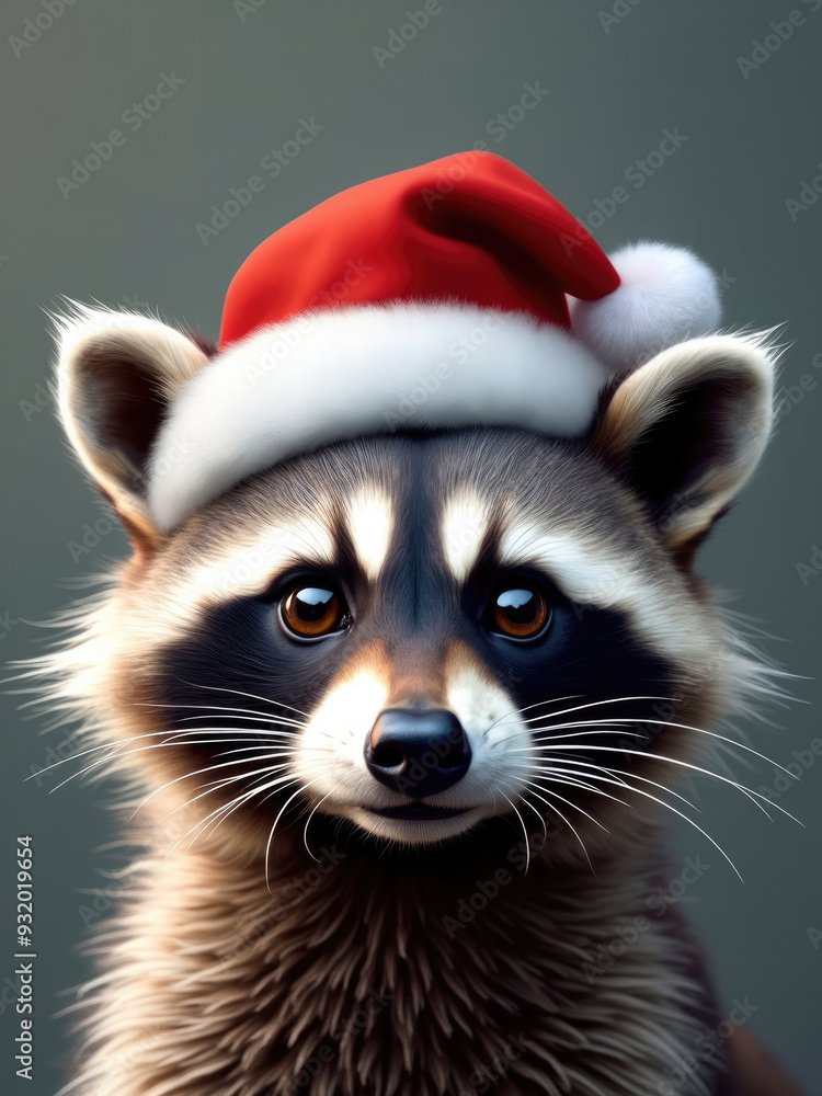 An endearing close-up of a raccoon adorned with a Santa hat, bringing out the delightful essence of Christmas and showcasing the festive spirit and cuteness of holiday celebrations. An endearing close-up of a raccoon adorned with a Santa hat, bringing out the delightful essence of Christmas and showcasing the festive spirit and cuteness of holiday celebrations.