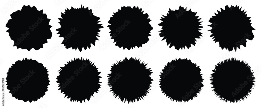 Torn paper pieces set Black circle frames. Black circles silhouettes with jagged edges. Torn paper pieces set Black circle frames. Black circles silhouettes with jagged edges.