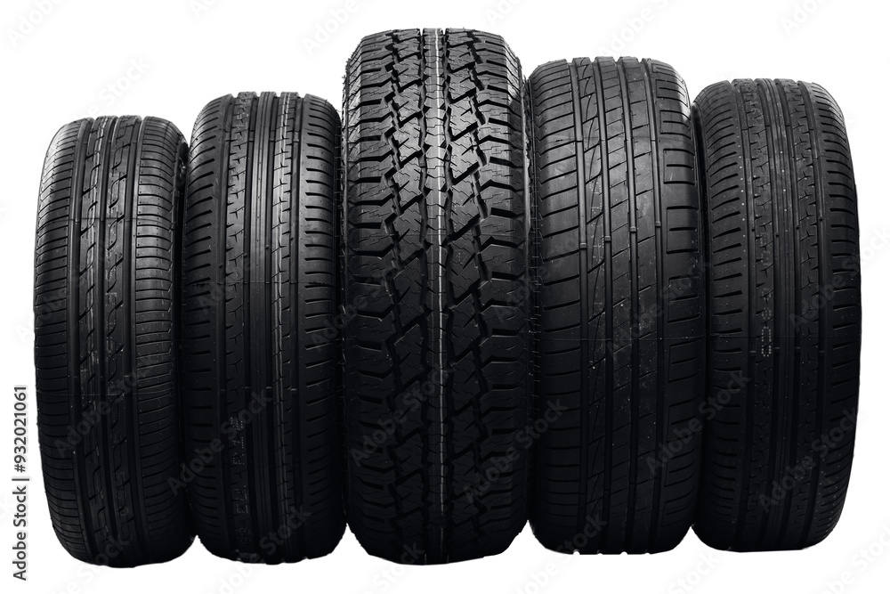 Five set car tire black color on white isolated background banner. Five set car tire black color on white isolated background banner.