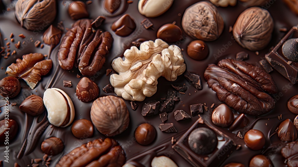 Fototapeta premium Nuts in chocolate background 