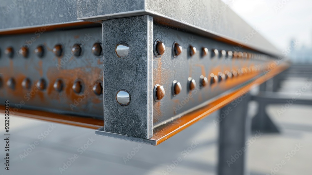 Close-up of Industrial Steel Beam with Bolts. Generative ai Close-up of Industrial Steel Beam with Bolts. Generative ai