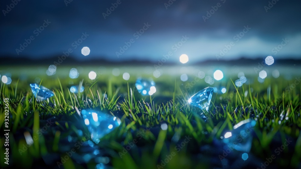 Diamonds Sparkling on Grass under Night Sky. Generative ai Diamonds Sparkling on Grass under Night Sky. Generative ai