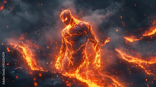 Elemental Fury - A Magma Being in the Heart of an Active Volcano | Concept Art of Fiery Elemental Creature Surrounded by Lava Streams