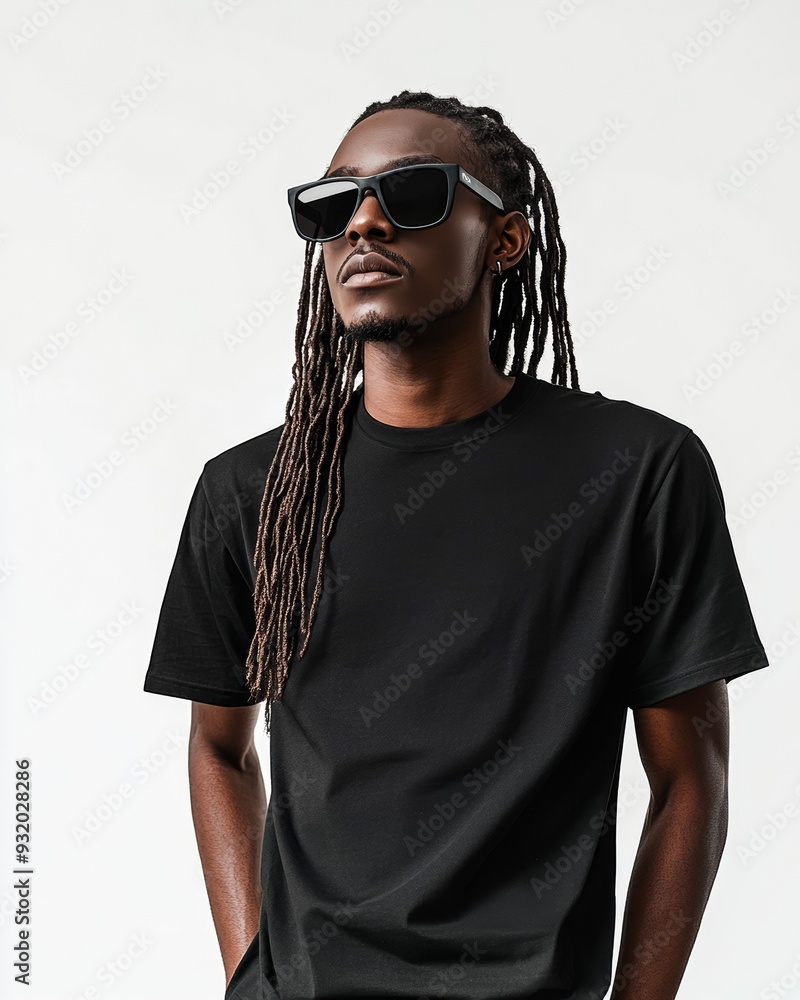 A stylish black afro man with wearing blank tshirt A stylish black afro man with wearing blank tshirt