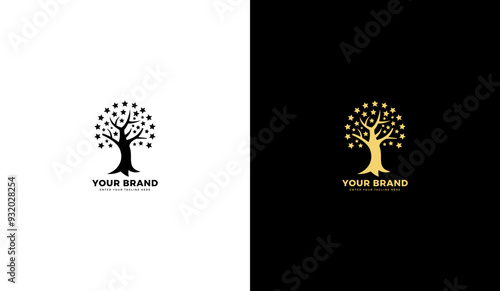 Star tree logo, tree and star icon. Vector illustration design