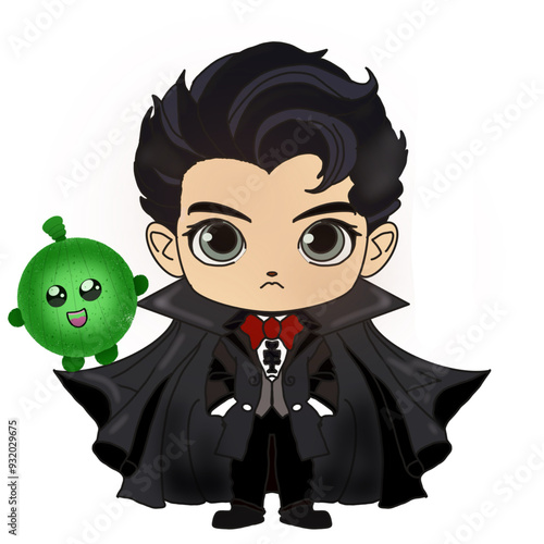 vampire child Cute watermelon. Have fun text.Heart.Reptile animal character cartoon design.Image for card,poster,sticker,baby product.Kawaii.Vector.Illustration.