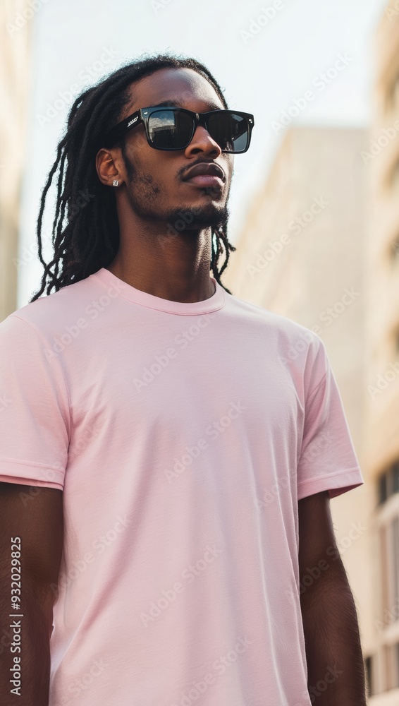 A stylish black afro man with wearing blank tshirt A stylish black afro man with wearing blank tshirt