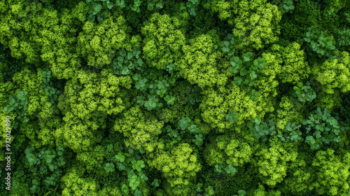 Aerial View of Lush Green Moss Forest Creating a Natural Texture Background in Nature