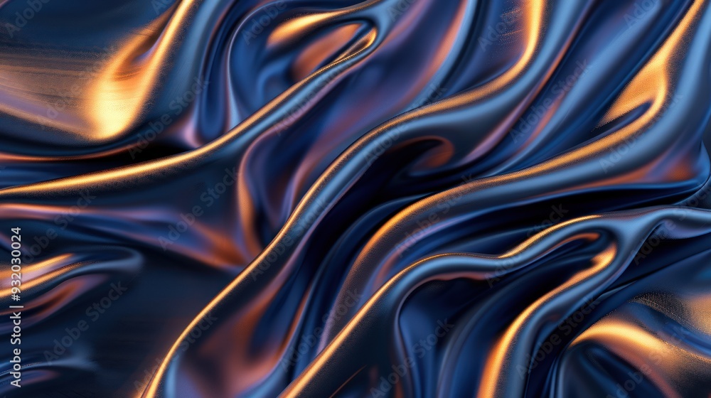 Fototapeta premium Abstract Blue and Gold Silk Drape