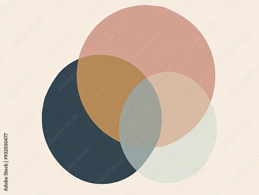 Abstract art with overlapping circles in shades of pink, brown, blue, and white. Abstract art with overlapping circles in shades of pink, brown, blue, and white.