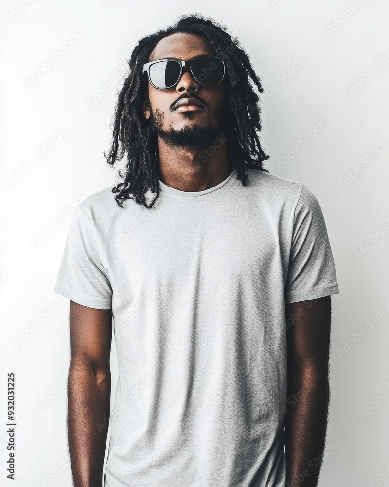 A stylish black afro man with wearing blank tshirt A stylish black afro man with wearing blank tshirt