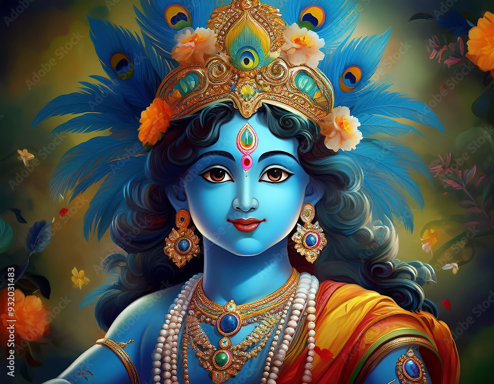 Illustration of a ord Krishna, The Divine Indian God Krishna Illustration of a ord Krishna, The Divine Indian God Krishna