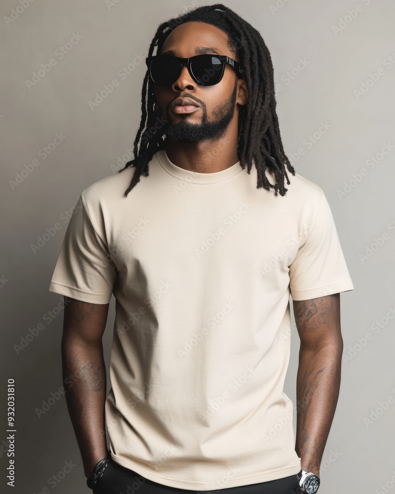 A stylish black afro man with wearing blank tshirt A stylish black afro man with wearing blank tshirt
