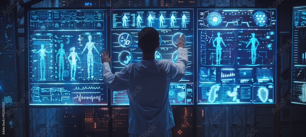 Obraz premium Doctors use digital screens connected to a global network. in treating patients from other places