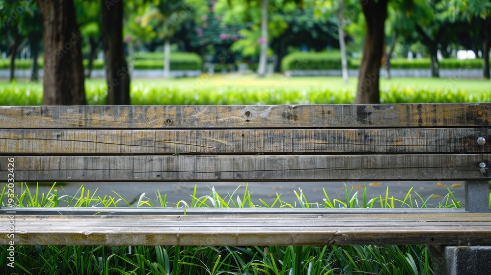 Fototapeta premium Wooden chair in park with wood pattern and horizontal lines